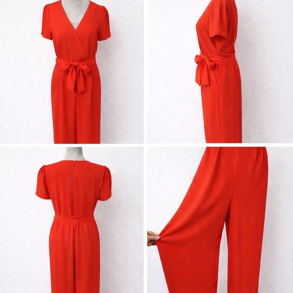 J. Crew Pants - J.Crew Red Wide Leg Jumpsuit Front Wrap Tie Waist Size 6 Elegant